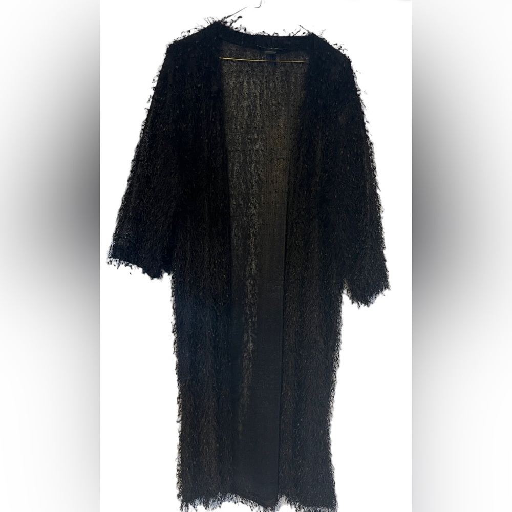Ashley Stewart Shaggy Semi-sheer Open Front Long Line 3/4 Sleeve Duster18/20